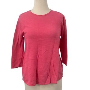 J Jill Women's Top Pink Linen Blend Lightweight 3/4 Sleeve Lagenlook Sz S Petite